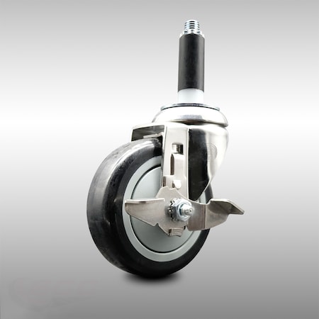 Service Caster 4 Inch 316SS Black Polyurethane Swivel 3/4 Inch Expanding Stem Caster Brake SCC-SS316EX20S414-PPUB-BLK-TLB-34